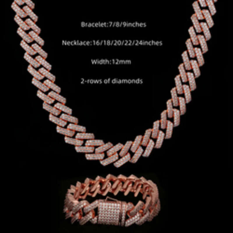 Custom Stock Iced Out Vvs Moissanite Bracelet Sier Bg Cz Dia Cuban k Chain Hip Hop Men Jewelry Necklace