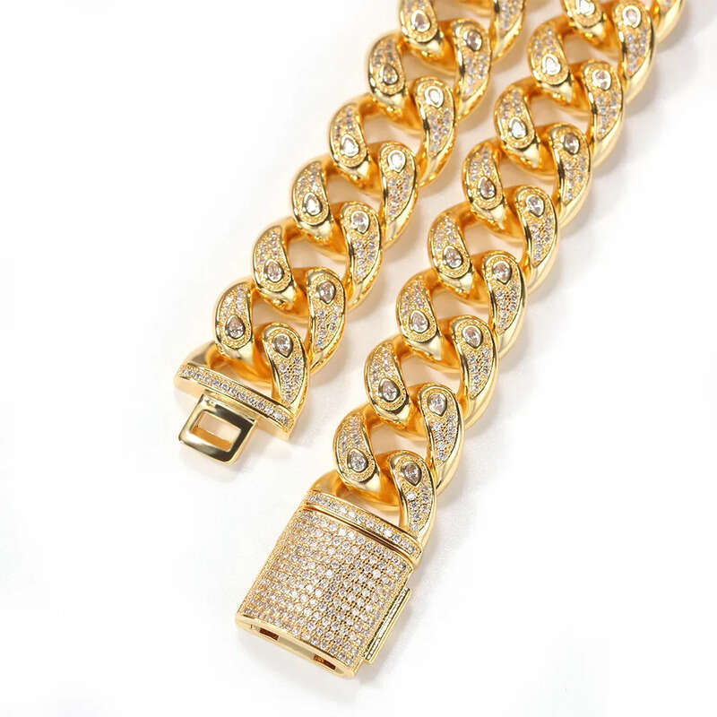 High Quality Iced Out Cuban Link Necklace Bracelets Mens Hip Hop Gold Chain Necklaces Jewelry 15mm