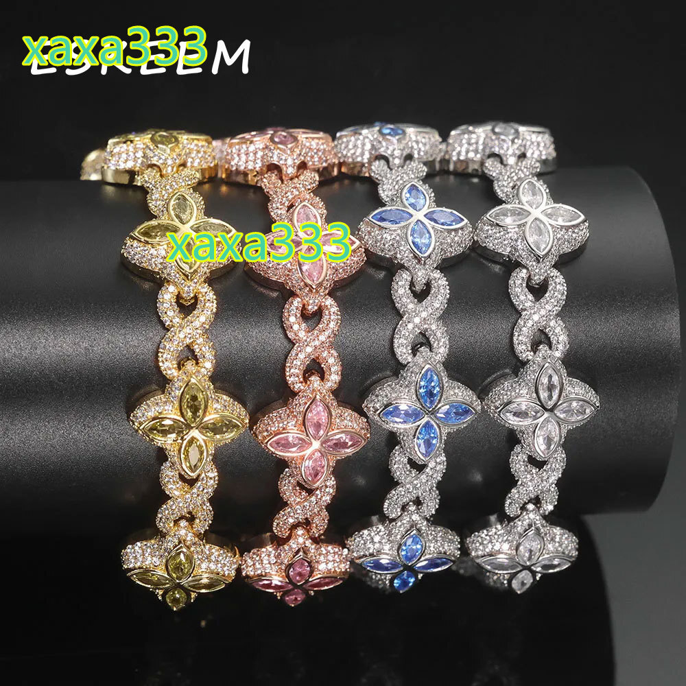 Eskeem Hip Hop Bracelet New Design Infinite Miami Cuban Link Chain Four Leaf Clover Iced Out Diamond Flower Cross for Women Men