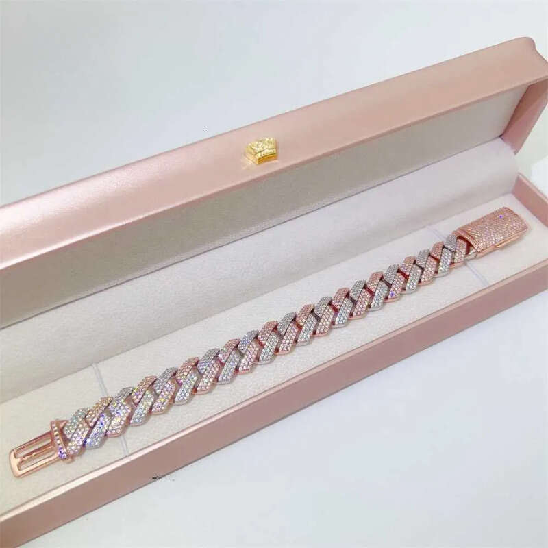Custom 14mm jewellery two tone rose gold chain moissanite cuban link bracelet