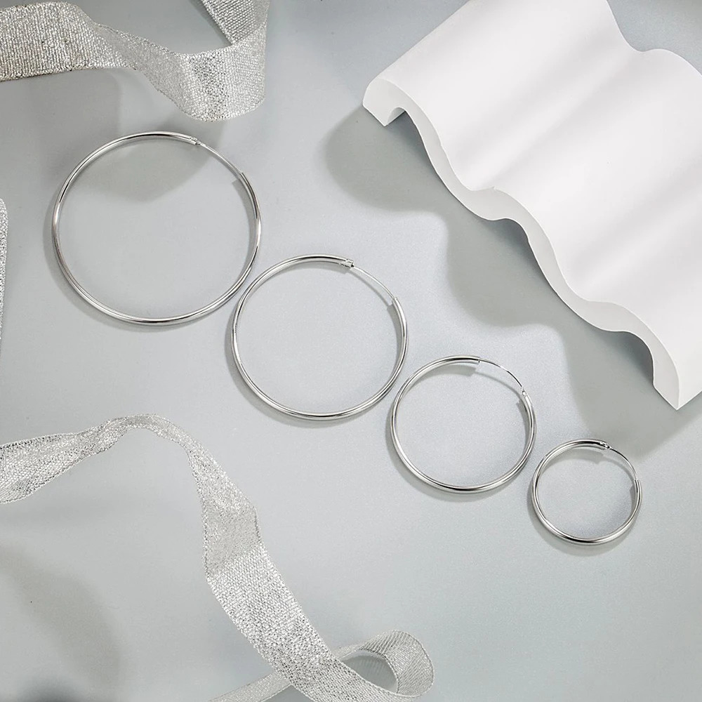 Real 925 Sterling Silver Womens Jewelry Fashion Round Hoop Earrings FQL23634 250930