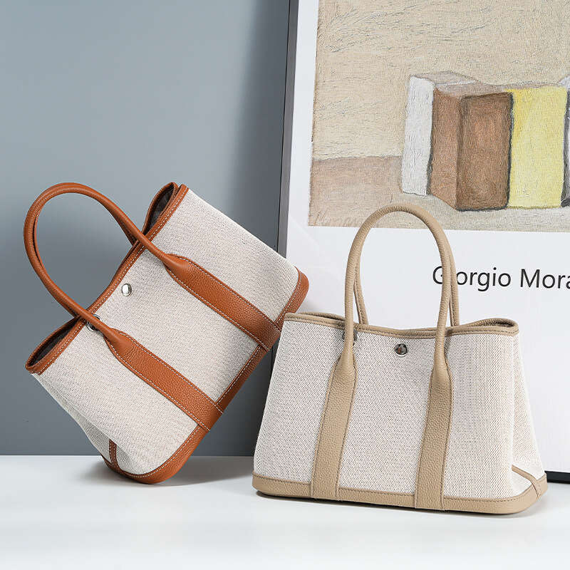 designer bag Luxury bag Niche High-End Women's Genuine Leather Handbag Top Layer Cowhide Large Capacity Canvas Color-Block Garden Tote Bag
