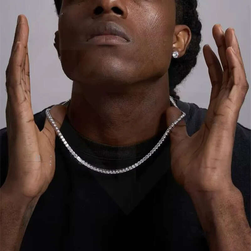 Custom Hiphop VVS Moissanite Tennis Chain 4mm Sterling Sier Moisannite Dia Necklace