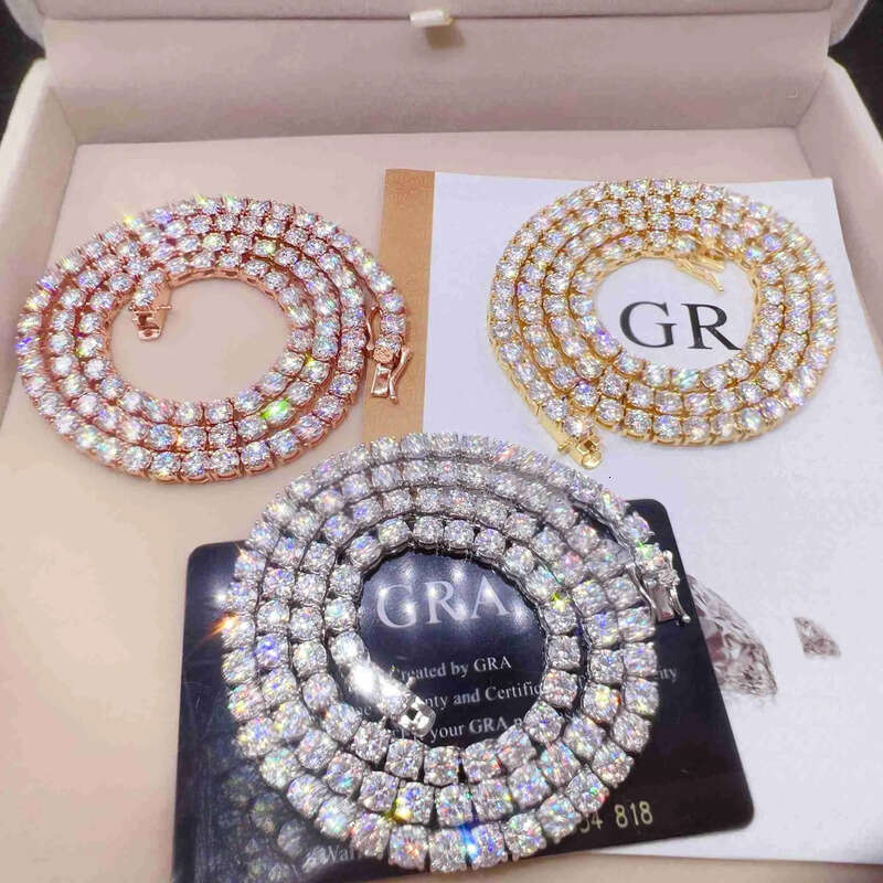 Designer Jewelry Good Price Gra Certified Vvs Moissanite Sterling Sier Solid Gold Tennis Chain