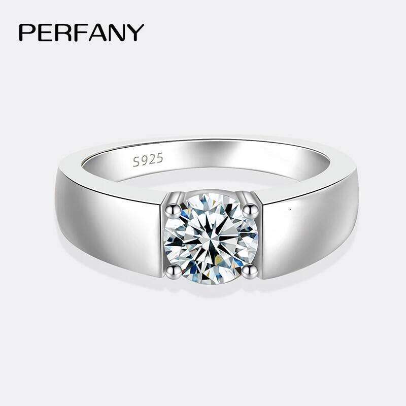 PERFANY 0.5/1CT Moissanite for Men S Pure Sier Laboratory Cultivated Dia Engagement Ring Classic Wedding Jewelry