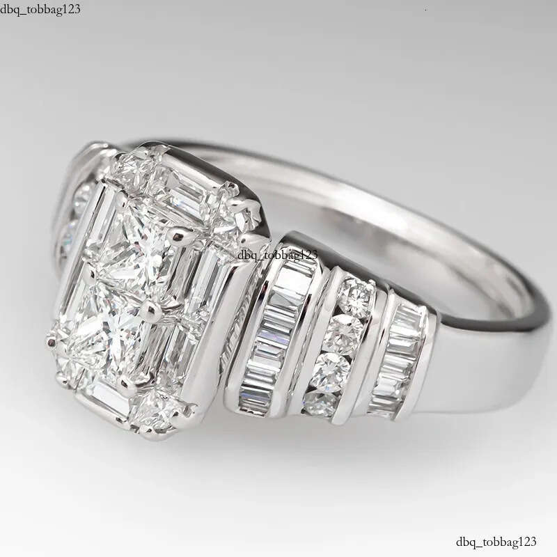 2023 Brand Wedding Rings Jewelry Sterling Sier T Princess Cut White Topaz CZ Dia Gemstones Party Eternity Women Engagement Band Ring Gift