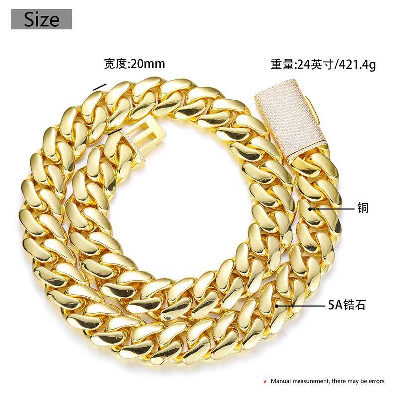 14K 18K Gold Plated Miami Cuban Link Chain Solid Brass Hip Hop Necklace with Zircon for Men for Anniversaries 10mm22mm