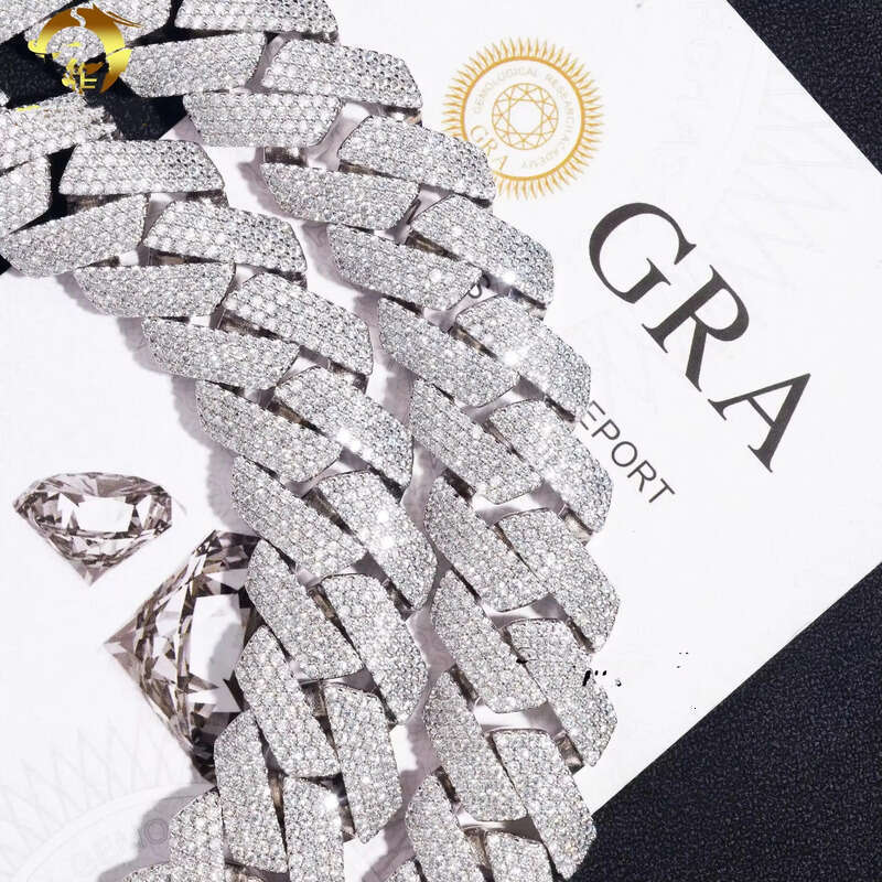 Cuban Link Necklace 3 Row Moissanite 20MM W Gold Chains for Men Prong Chocker S Personalize Iced Out Chain Hip Hop Designer Jewelry