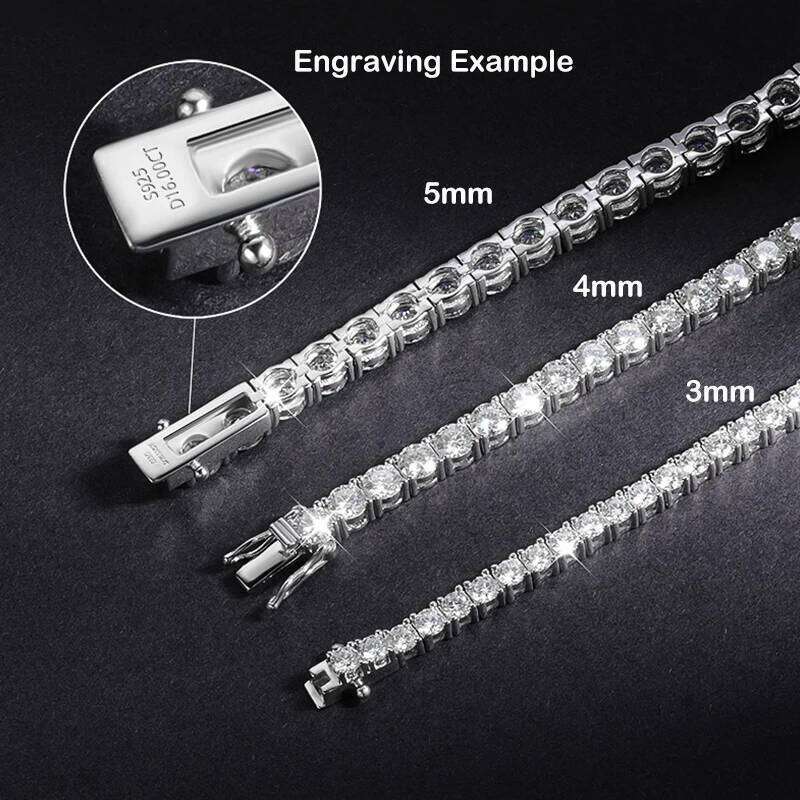 EWYA Sterling Sier Moissanite Bracelet 0.1ct 3mm D VVS1 Dia with GRA for Women Sparkling Wedding Party Fine Jewelry
