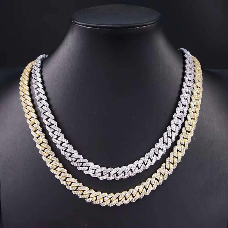 Yu Ying Pass Dia Test 12mm Wide 2Rows Cuban Link Sier Hip Hop VVS Moissanite Chain Mens Jewelry