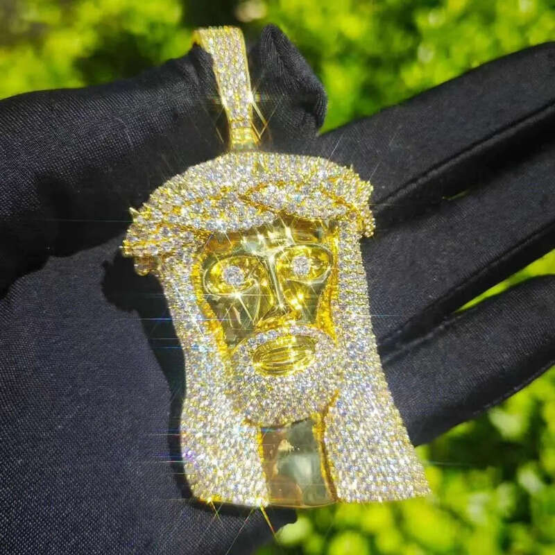 Ready To Ship Iced Out Jesus Head Moissanite Dia Sier Hip Hop Pendant For Tennis Cuban k Chain