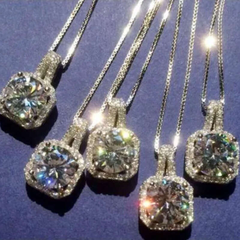 Simple Korean Fashion Jewelry Sterling Sier 6 Color Zirconia Round Cut Dia CZ Gemstones Women Cute Chian Necklace Pendant Gift