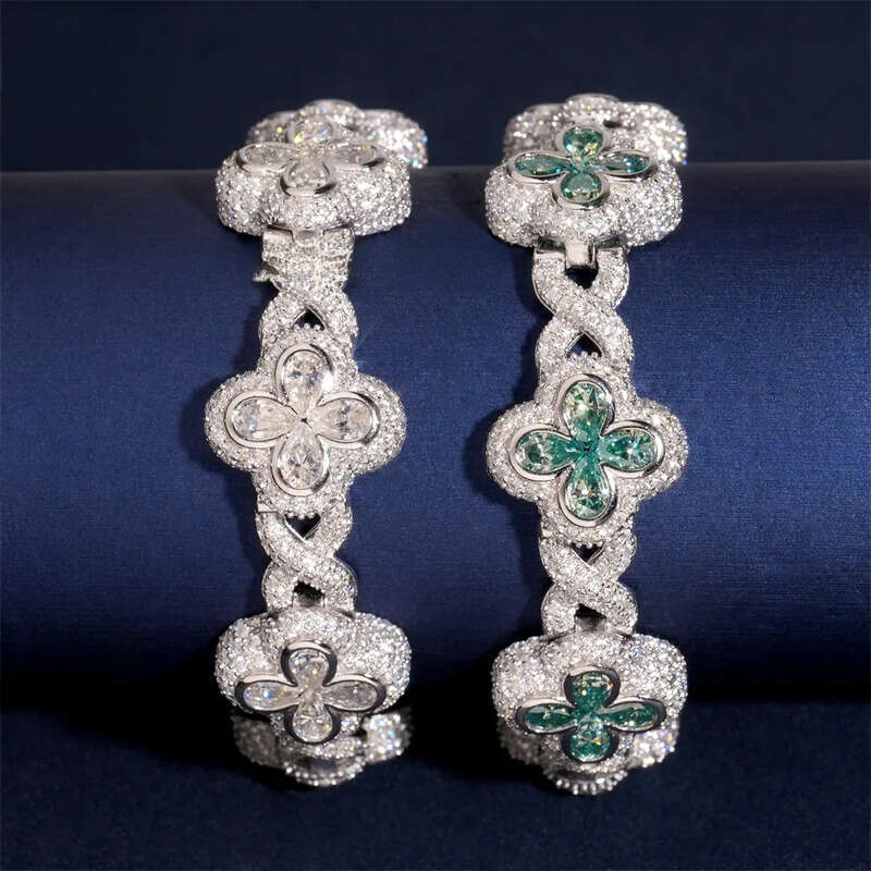 Plated Custom Iced Out Pear Cut Moissanite Clover Hip Hop Style Men Jewelry Sier Dia Infinity Cuban Link Chain