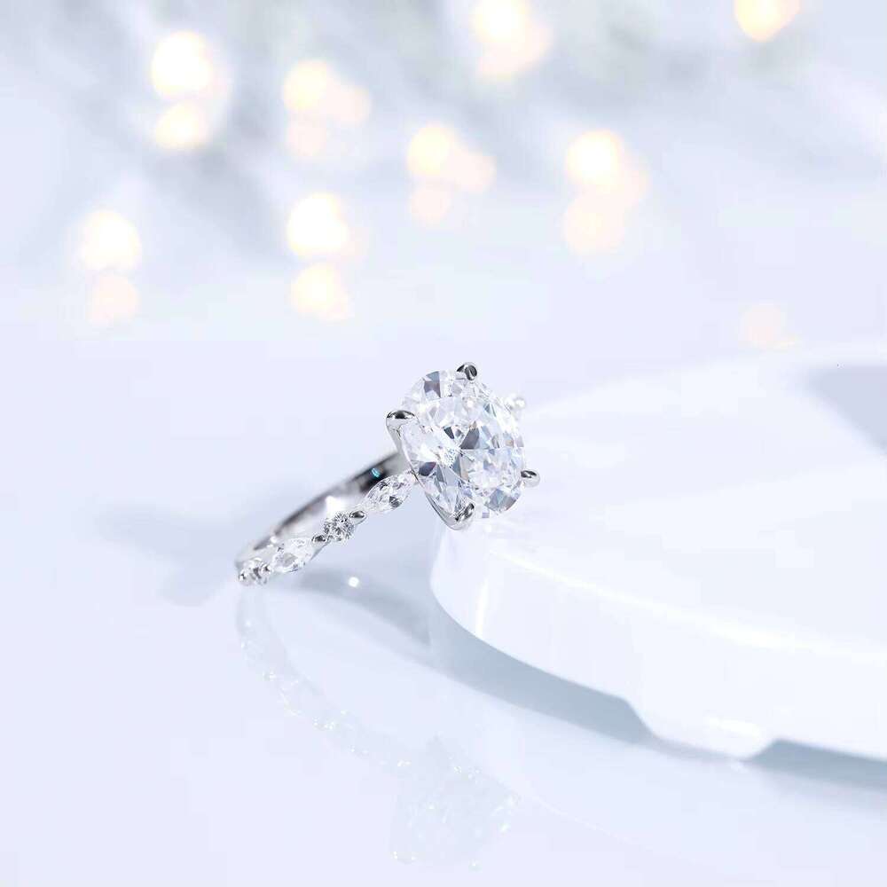 OAHLAN Sterling Silver for Women Oval Cut VVS Moissanite Ring Ring Engagement Wedding Ring Solitaire Halo Fashion Jewelry