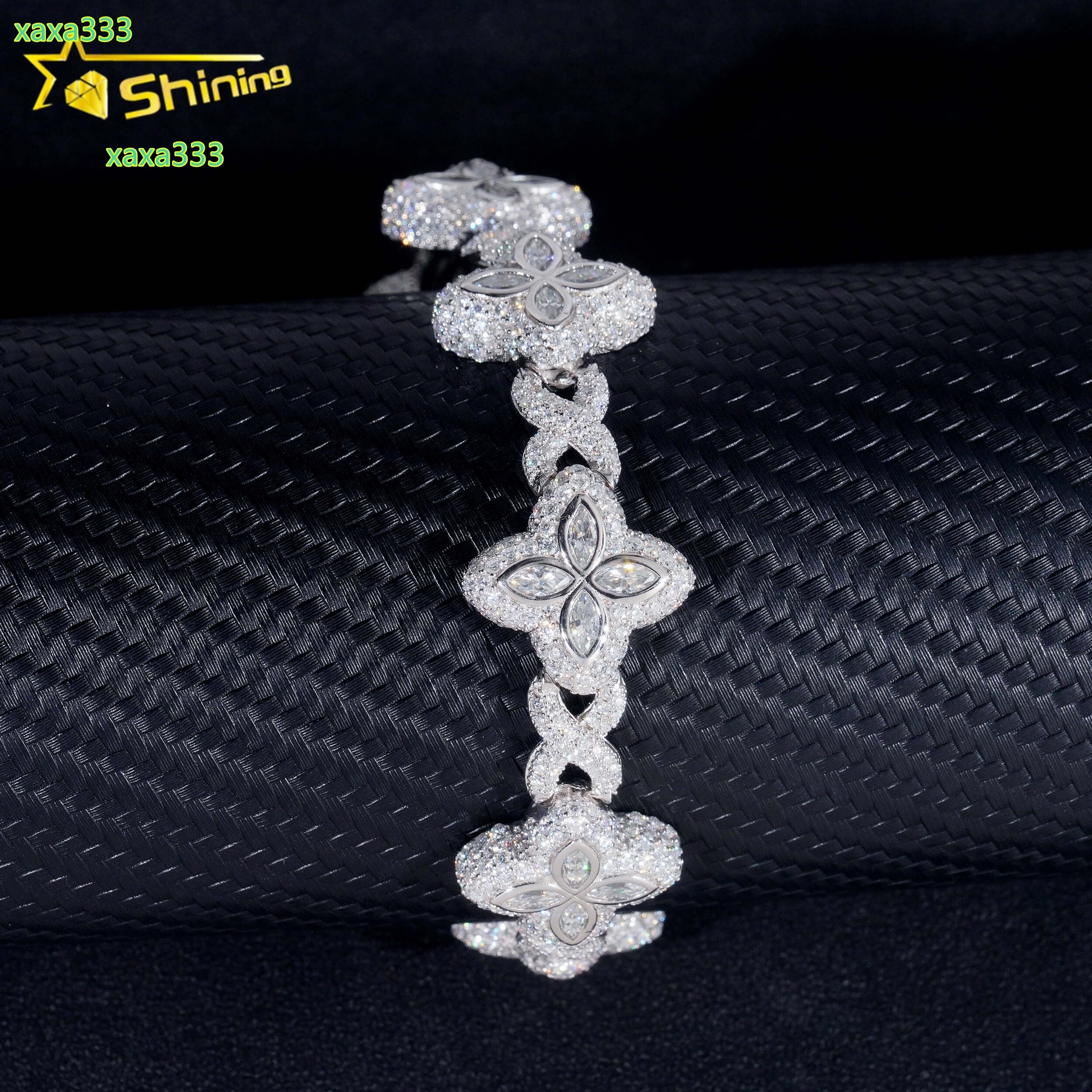 Hot Selling Hip Hop Style Rapper 925 Sterling Silver Men Infinity Cuban Link Moissanite Clover Bracelet