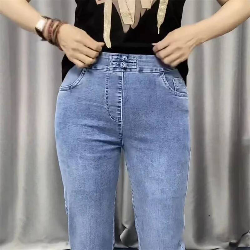 2025New Spring Autumn High Elasticity Women Jean Korean Loose Straight Ankle-Length Cowboy Female Extends Denim Pants Lady dongdumaoyi