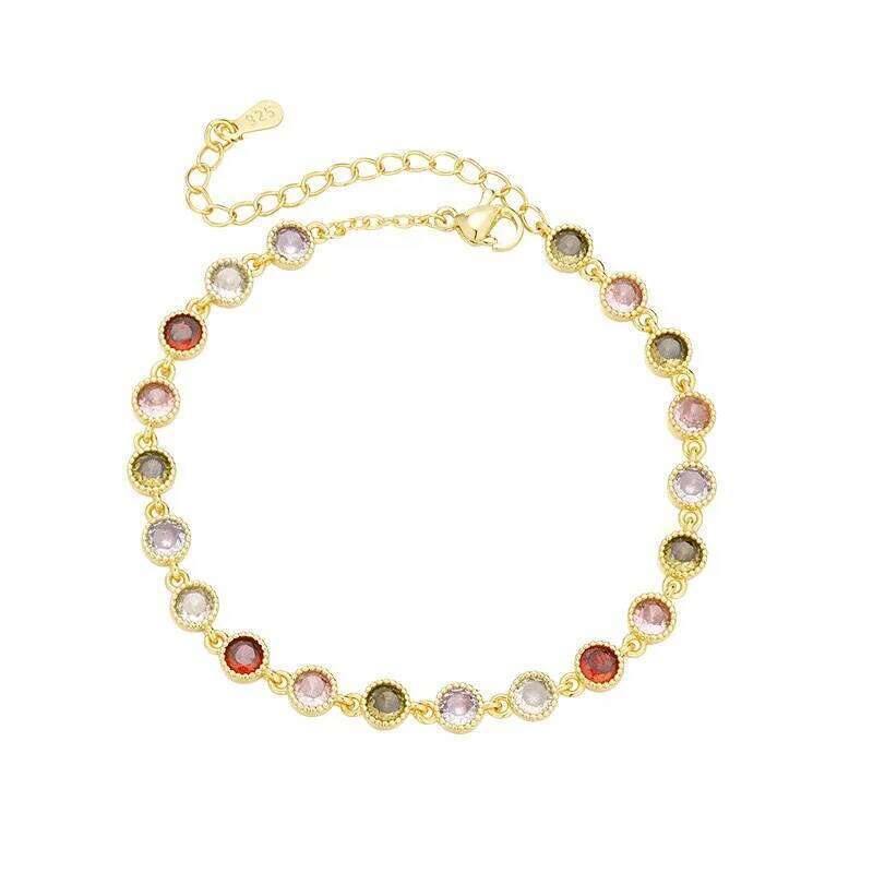 Sterling Sier Rainbow Zircon Round Chain Charms Bracelets Woman Couple Designer Jewelry Accessories Wholesalea Jewellery