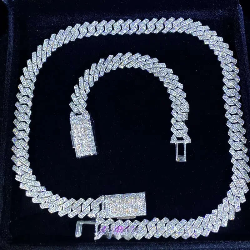 Miami Custom Name Clasp 14mm Moissanite Cuban k Chain VVS Pass Men's Necklace Bracelet Set White Gold Plated Jewelry