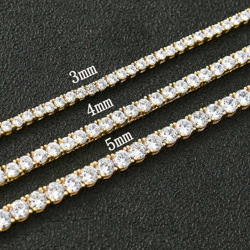 Fashion designer tennis bracelet, women and men gold plated 3MM 4MM 5MM 6MM W dia necklace, hip hop exquisite jewelry necklace personalized