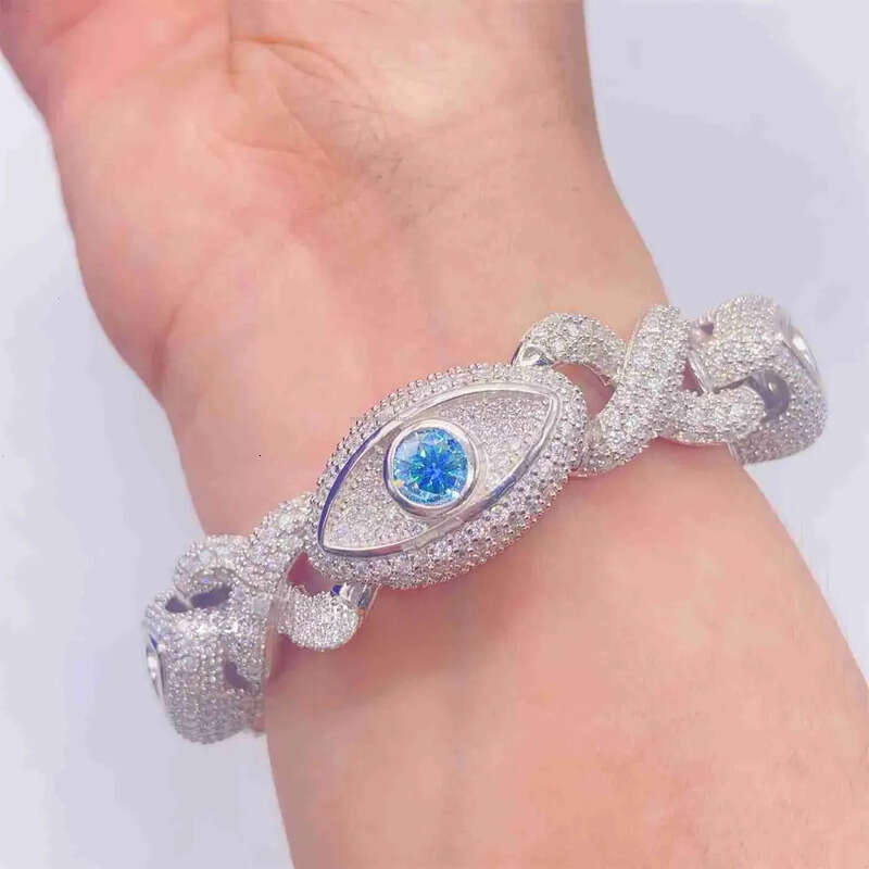 bracelet necklace mossanite Customized Unique Style15mm Pass Dia Tester Colorful Moissanite Hip Hop Jewelry Iced Out Cuban k Chain Evil Eyes Bracelet