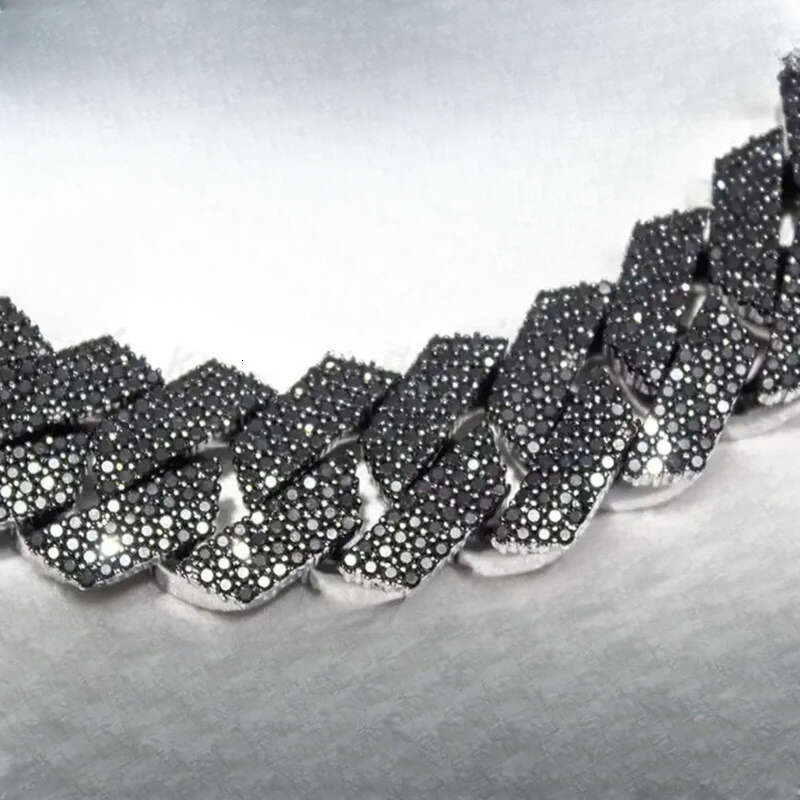 Hot-sale 18mm 20mm Plated 2 Rows High Quality Sterg Sier Ice Out Black Cuban k Chain Moissanite