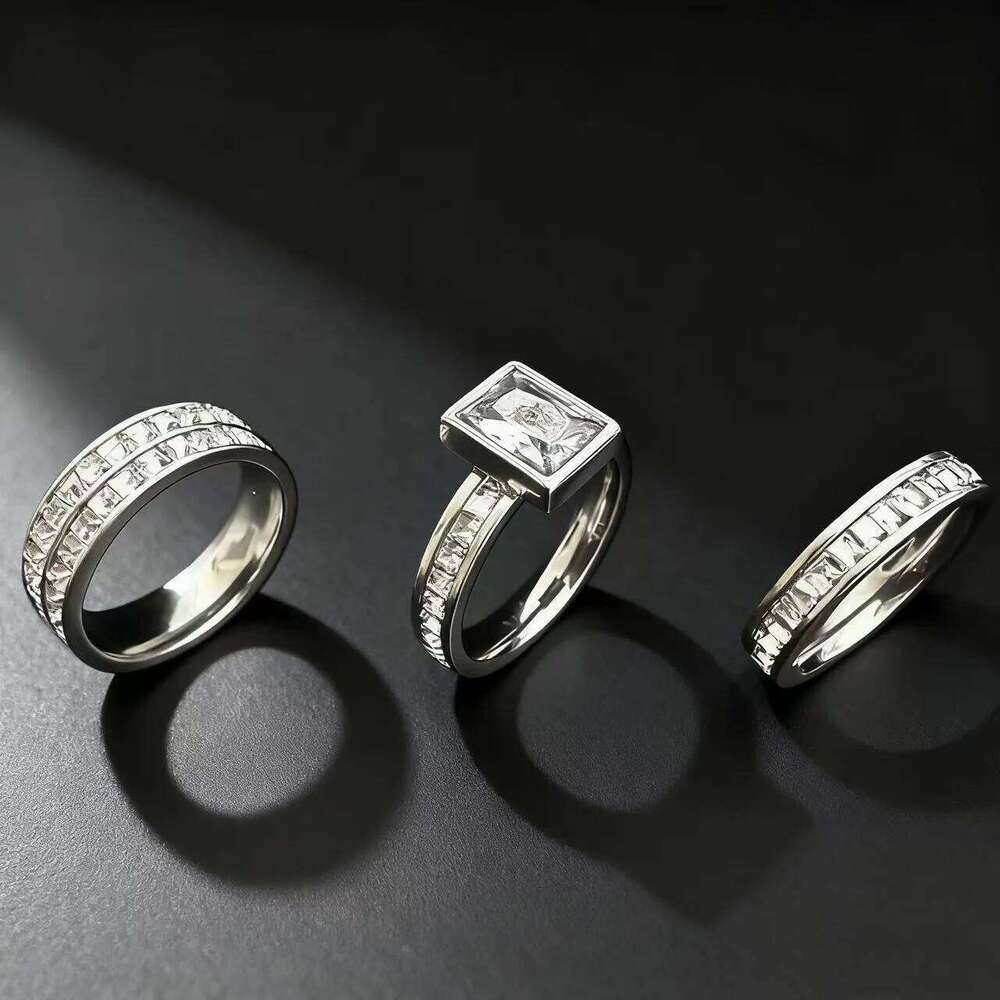 Stainless Steel Ring Set For Women With Zircon 2025 New Fashion Party Jewelry Finger Accessory
