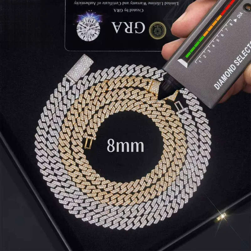 Ready to Ship Classic 8mm Moissanite Hip Hop Jewelry Sier Iced Out Cuban Link Pass Dia Chain