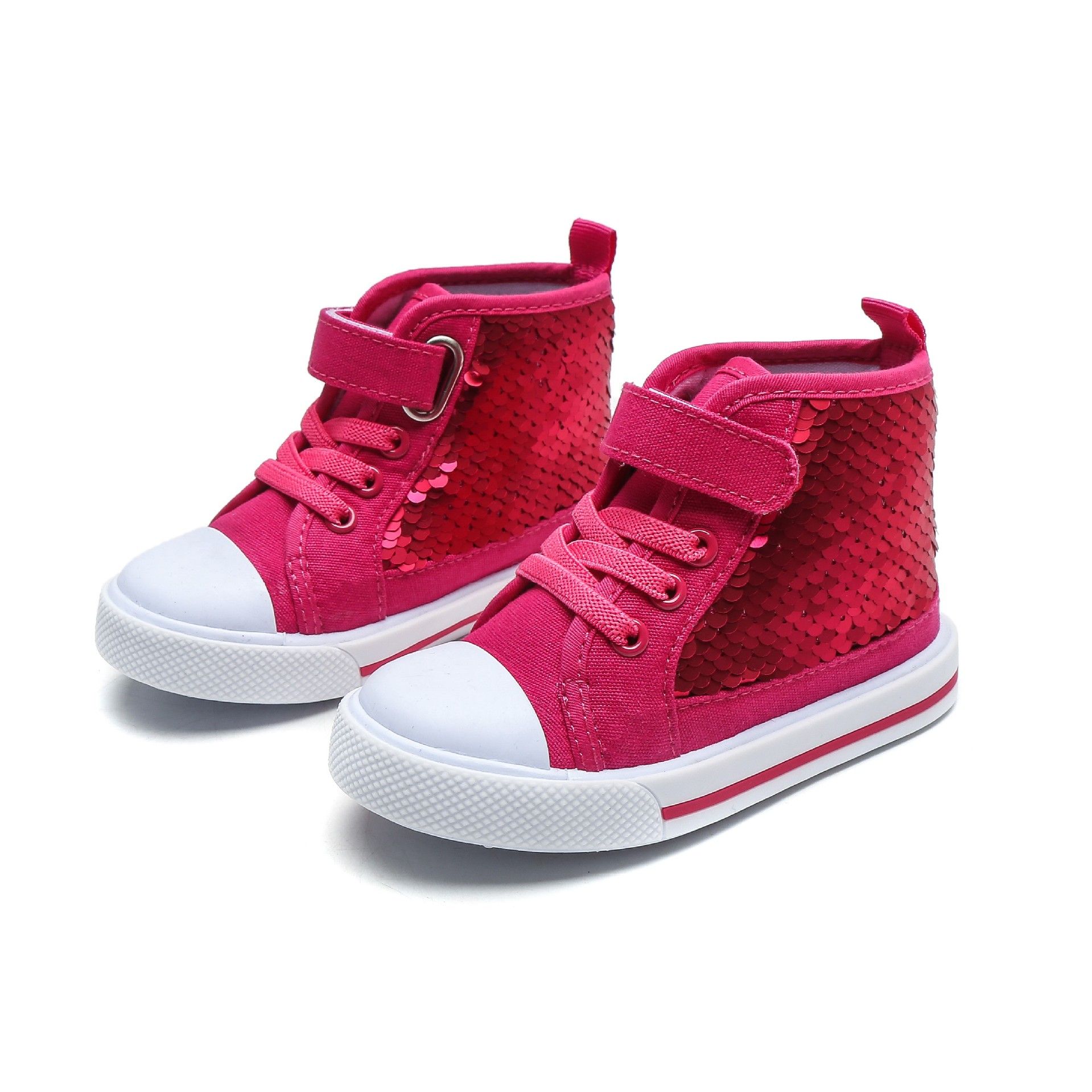 Toddler High Top Canvas Shoe Trendy Girls Shoes Sequin Sneakers Princess Shoe Casual Board Shoes Shiny Kid Shoes Sizes 21 - 27 K0236