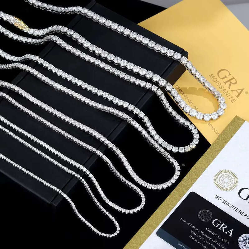 To Ship 2mm 3mm 4mm 5mm 6mm Moissanite Tennis Chain Necklace Men Gold Plated Sterling Sier Fine Jewelry