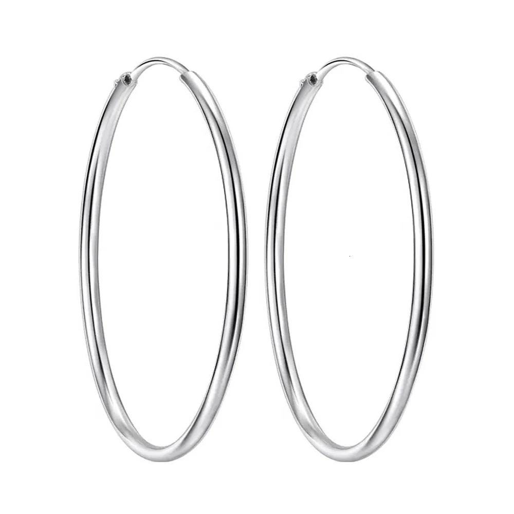 Real 925 Sterling Silver Womens Jewelry Fashion Round Hoop Earrings FQL23634 250930