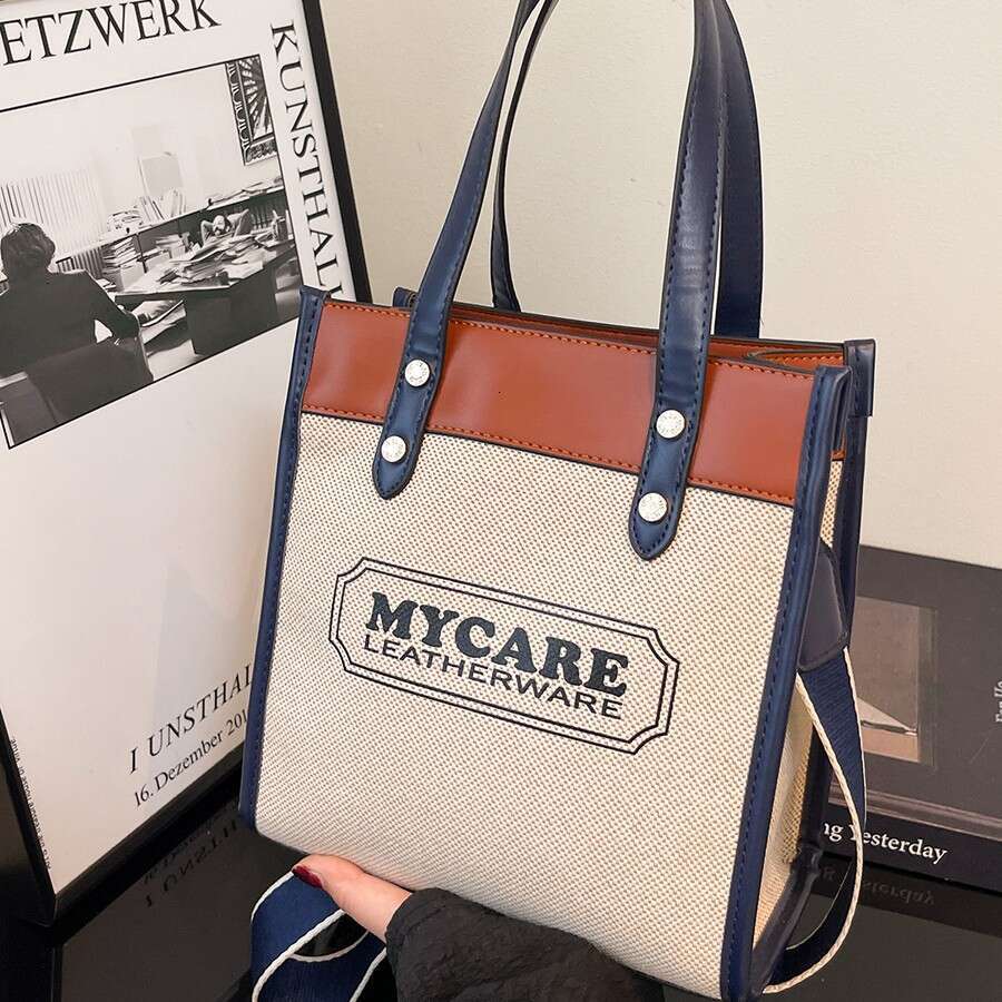 designer bag Luxury bag New Color-Block Women's Trendy Printed Handbag Crossbody Tote Linen Canvas Bag