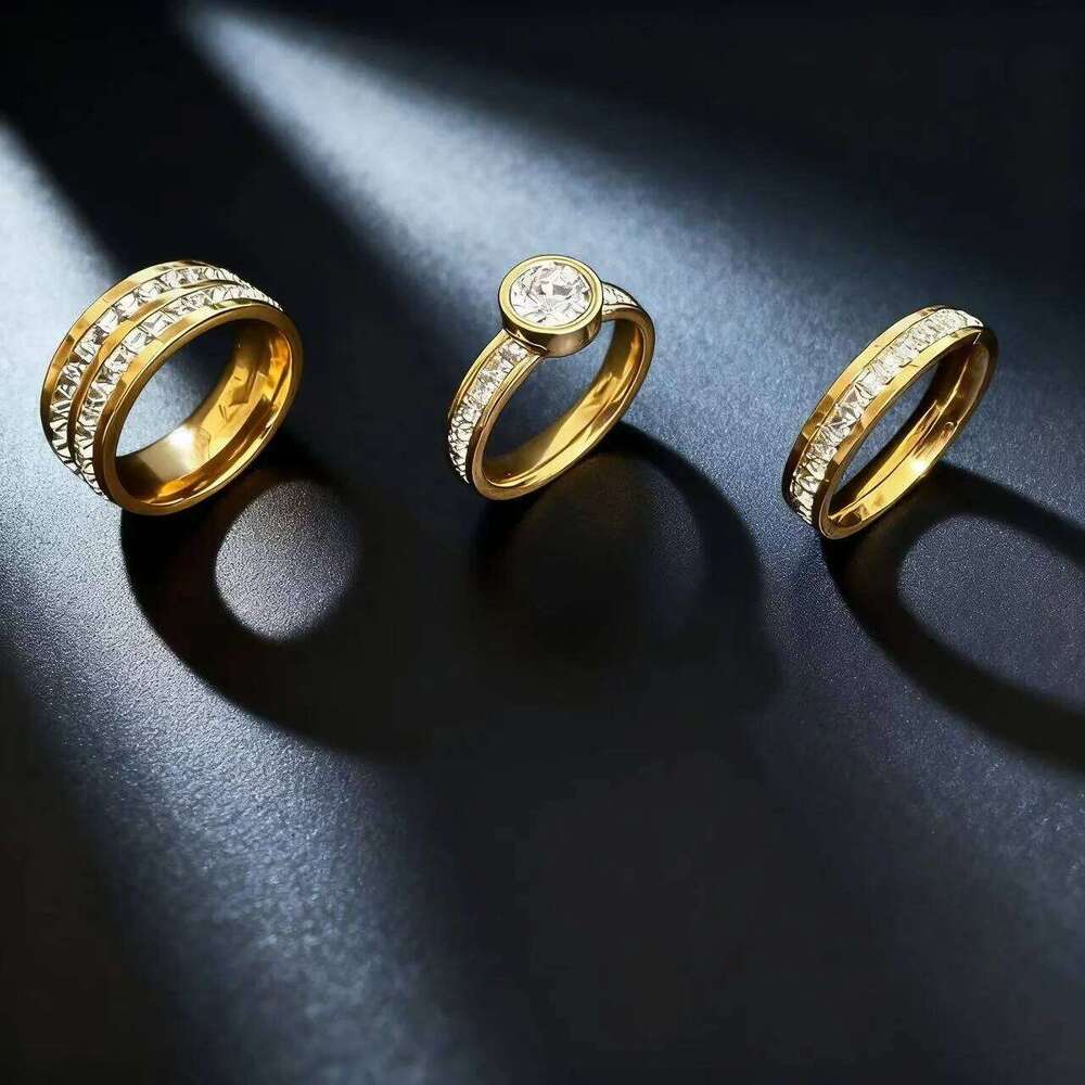 Stainless Steel Ring Set For Women With Zircon 2025 New Fashion Party Jewelry Finger Accessory