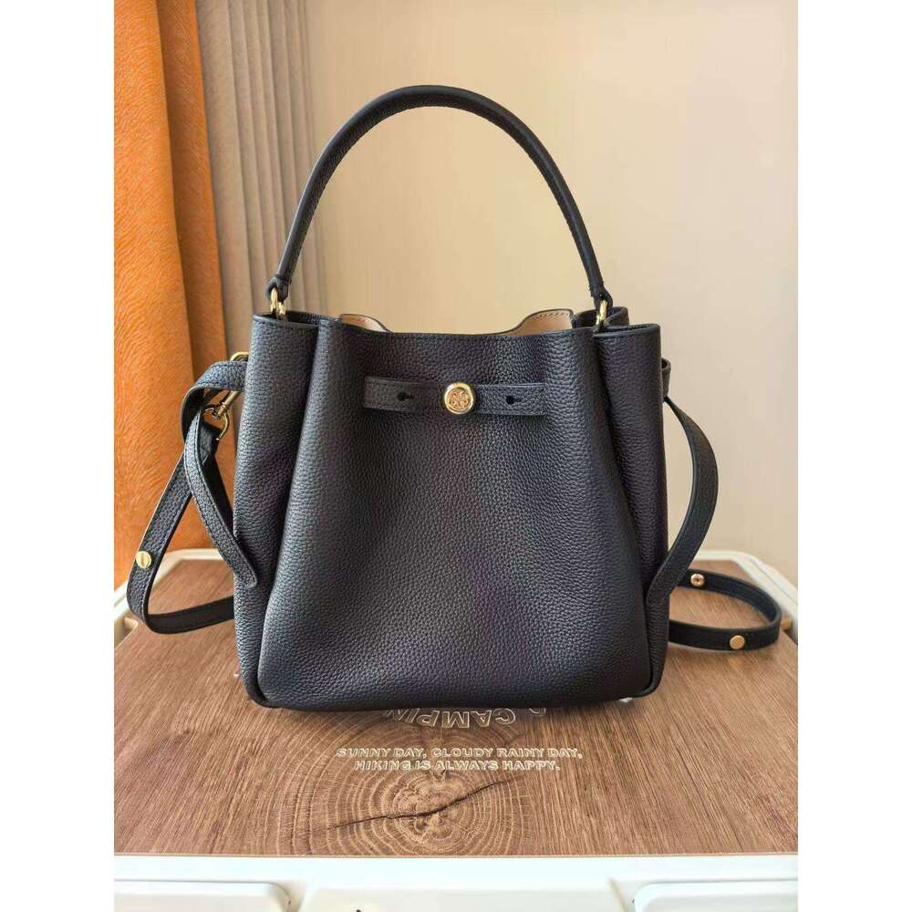 TB Women's Cowhide Tote Single Shoulder Crossbody Handbag Large Capacity Genuine Leather Drawstring Basket Romy Bucket Bag