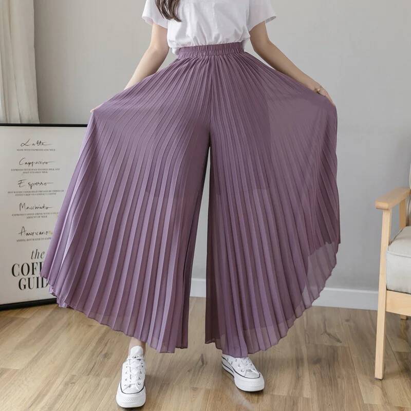 Women Elegant Chiffon High Waist Wide Leg Pants Casual Korean Fashion Pleated Loose Trousers Clothes Comodi Pantalones De Mujer dongdumaoyi