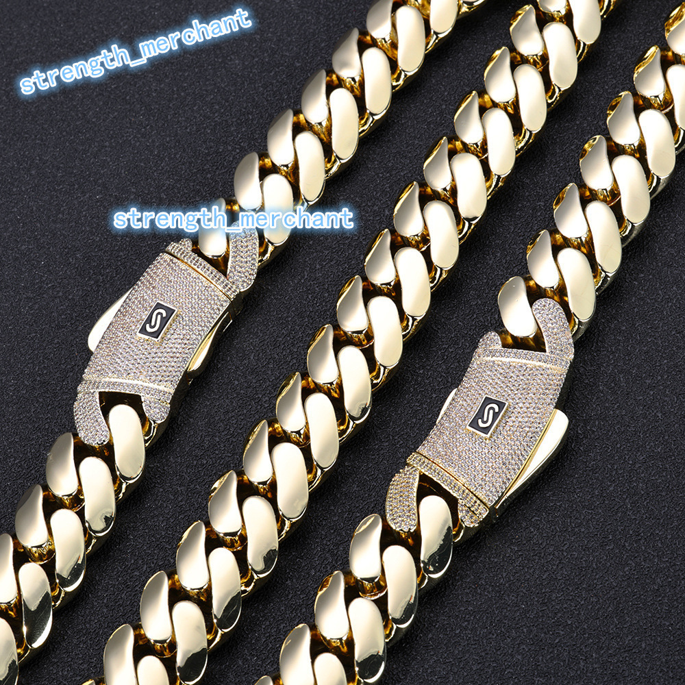 Diamond Clasp Gold Plated Solid Thick Miami Cuban Link Bracelet Fashion Hip Hop Jewelry for Men and Women