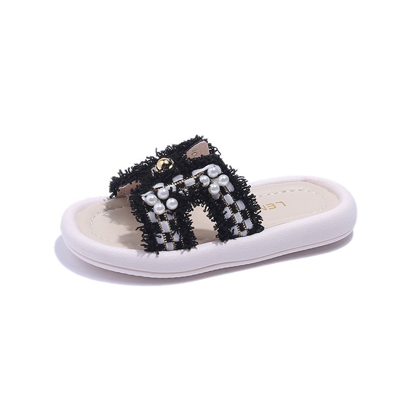Kids Slippers Designer Shoes Summer Girls Toddlers Slippers Kidszworld with Peals Princess Flip-flops Students Children's Slippers Size 21 - 35 U