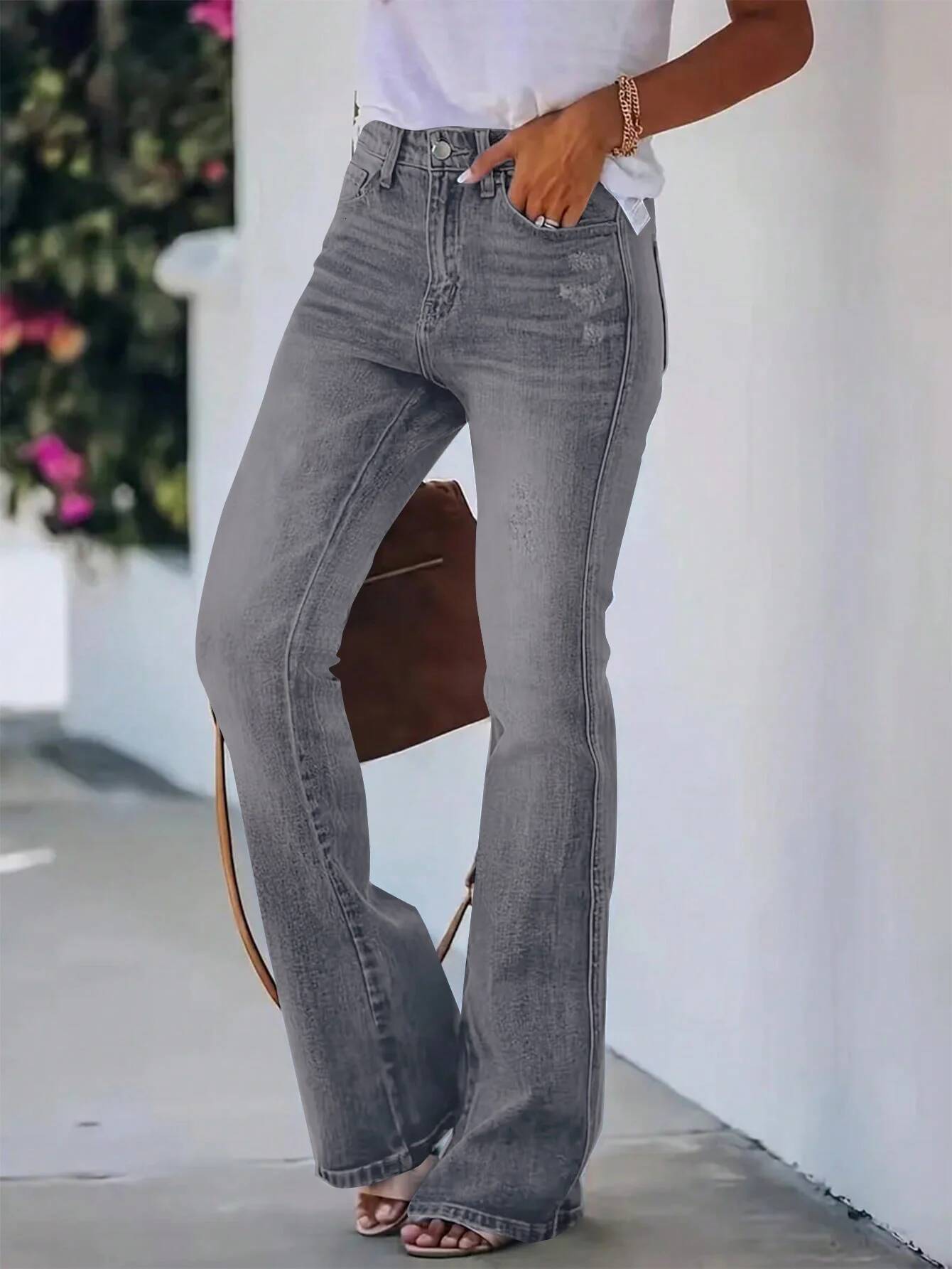 New hot women's horn jeans high waist slimming Denim pants dongdumaoyi