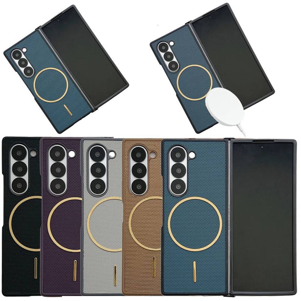 Magnetic Phone Case For Samsung Z Fold 7 6 5 4 3 5G Rhombus Texture PU Leather Hard PC Protective Cover