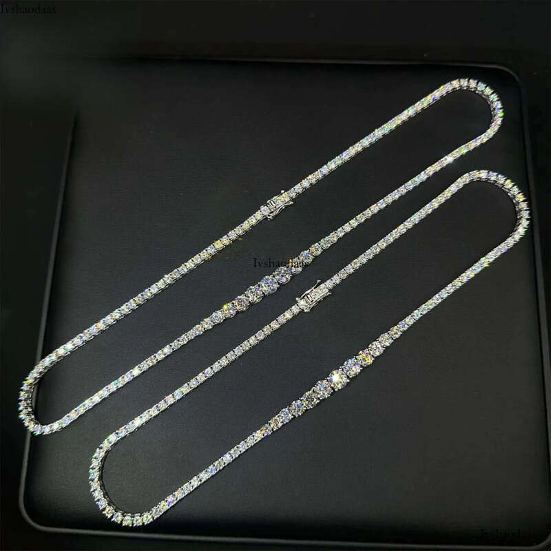 Fashion Women Female Gift Jewelry VVS Moissanite Sterling Sier Hip Hop Cluster Tennis Chain Necklace