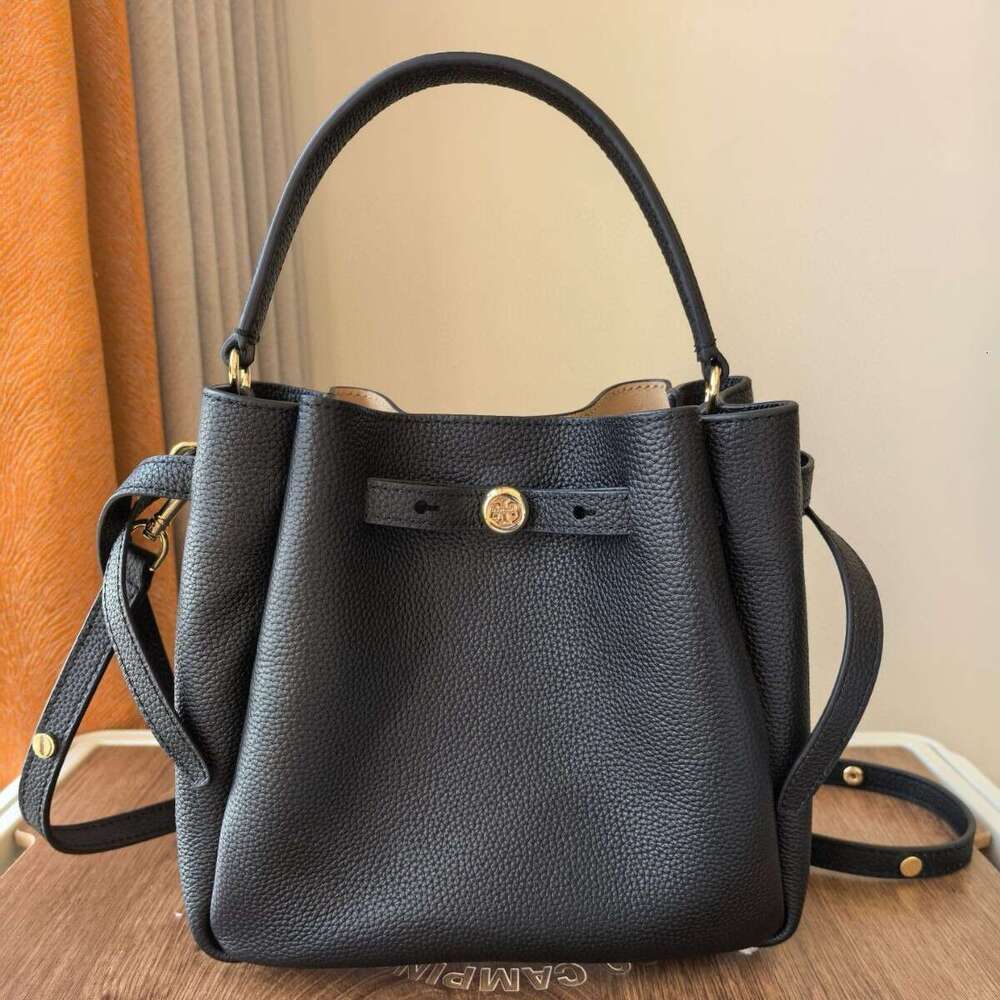 TB Women's Cowhide Tote Single Shoulder Crossbody Handbag Large Capacity Genuine Leather Drawstring Basket Romy Bucket Bag