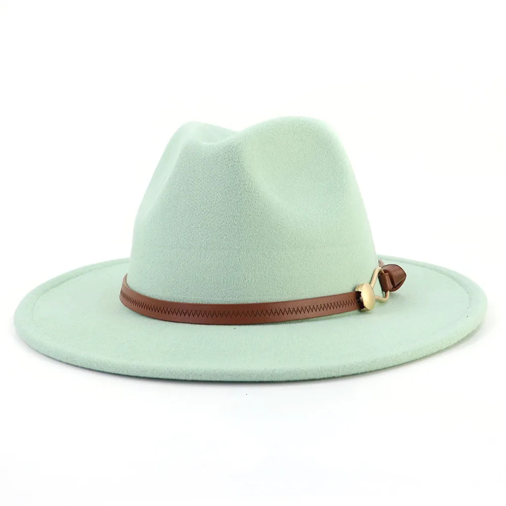 Brown Belt Buckle Jazz Fedora Hat Autumn Winter Women Men Party Church Top Hat Wide Brim Sun Hat Felt Panama Cap 250930