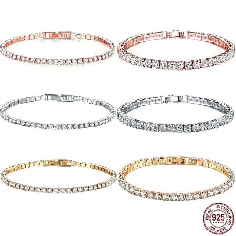 New Pure Sier Rose Gold Shining Classic Hip Hop Crystal Tennis Bracelet Women's Jewelry Fashion Wedding Gift