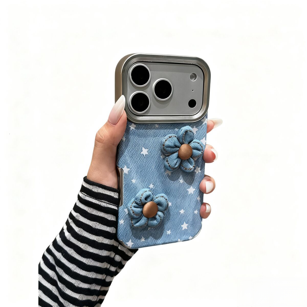 Compatible with iPhone 17 Pro Max Cute Flower Floral Case, Soft Shockproof Protective Phone Case for iPhone 16 Pro Max Women Girls Flower Blue