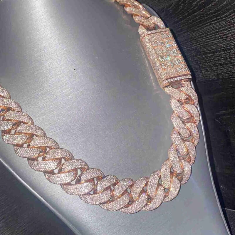 Pendant Necklaces Zuanfa Jewelry Hip Hop Rose Gold Made Miami VVS Moissanite Dia Cuban Link Chain with Custom Name Clasp 25M