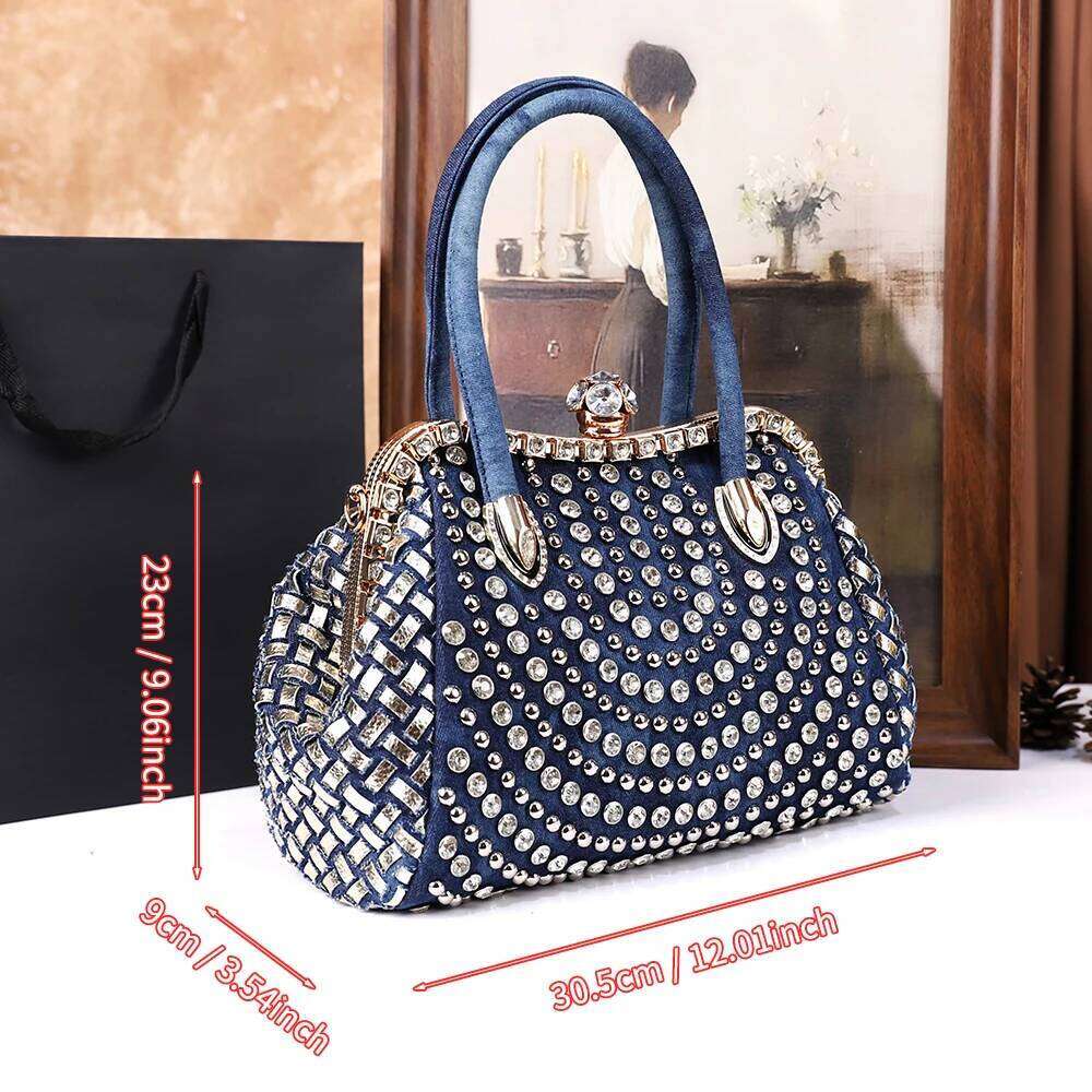 2025 New women's fashion washed denim tote bag, large-capacity elegant dia-encrusted single-shoulder crossbody bag