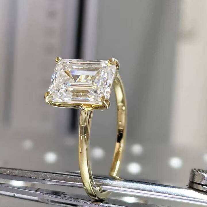 Elisa Engagement Ring Jewelry for Women VVS Emerald Moissanite 10K 14K Solid Real