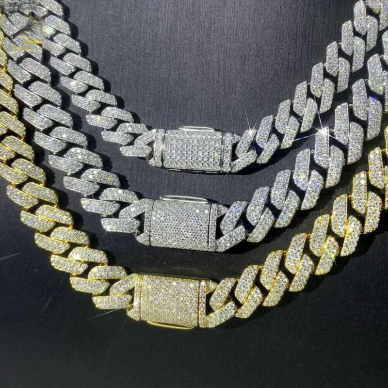 necklace moissanite chain Pass Dia Tester Moissanite Hip Hop Jewelry Sier 8MM 10MM 12MM 13MM Iced Out Cuban k Chain Mens