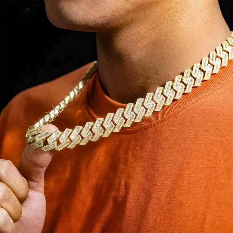 15mm 18mm Hip Hop Fine Jewelry Baguette Dia Men Necklace Sterling Sier Fully VVS Moissanite Cuban Link Chain