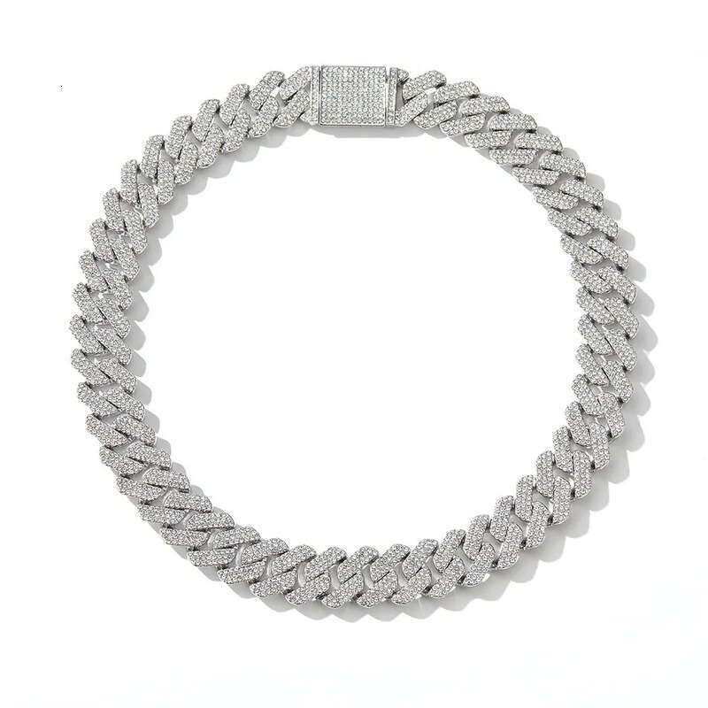 20MM Hip-Hop Full Thick Necklace Zinc Alloy Rhombus Exaggerated Three-Row Dia Cuban Chain for Men