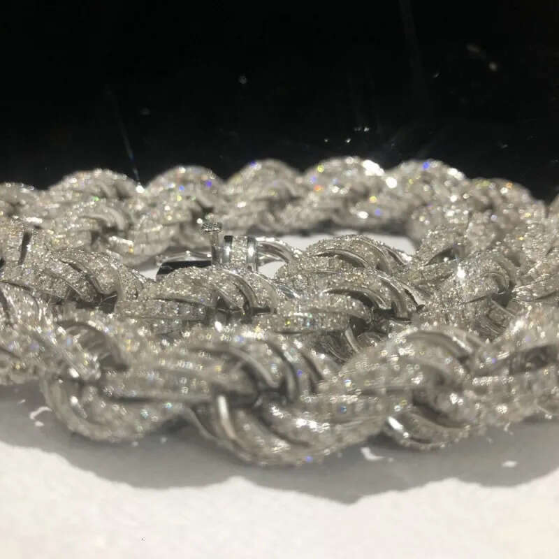 Chains 12mm 18-24inch Sterling Sier Passed Test Moissanite Rope Chain Necklace for Women/Men Nice Gift